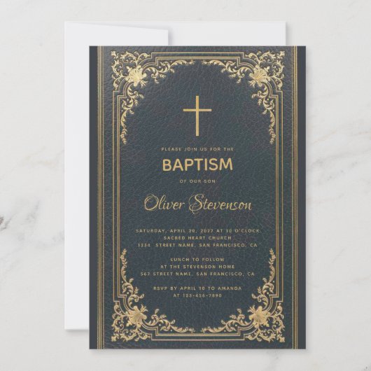 Goud op Navy Blue Elegant Boy Doop Kaart (Voorkant)