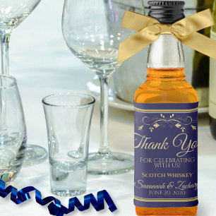 Goud op Navy Blue Wedding Bedankt Mini Likeurfles Etiket