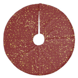 Goud op rode sterren en wervelingen fleece kerstboom rok