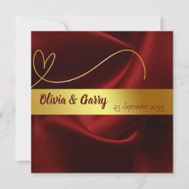 Goud op rode zijde gepersonaliseerde bruiloft uitn kaart
