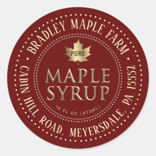 Goud op rood gestippeld Border Maple Syrup label