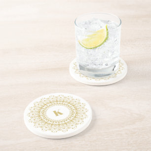 Goud op wit  cirkelvormig vormgegeven zandsteen onderzetter