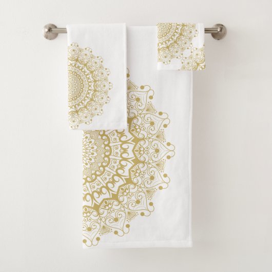 Goud op wit  patroon bad handdoek (Insitu)