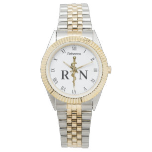 Goud op Witte Klasse Staf van Asclepius Verpleegst Horloge