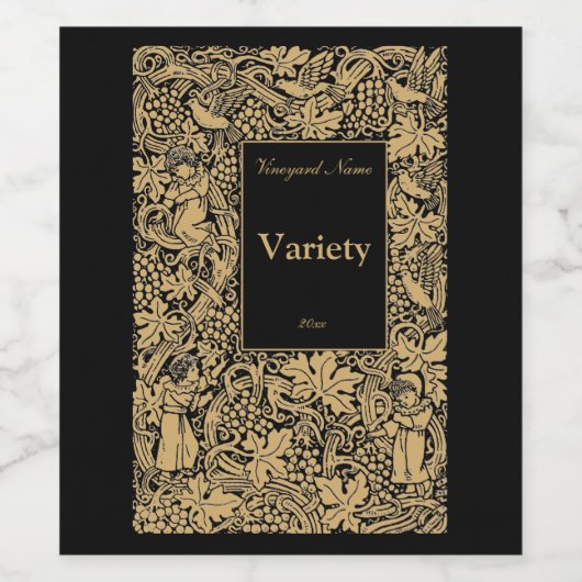 goud op zwarte druivenstok Sjabloon Wijn Etiket (Enkel label)