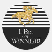 Goud Paard Zwart-wit Strepen Derby Race Ronde Sticker (Voorkant)