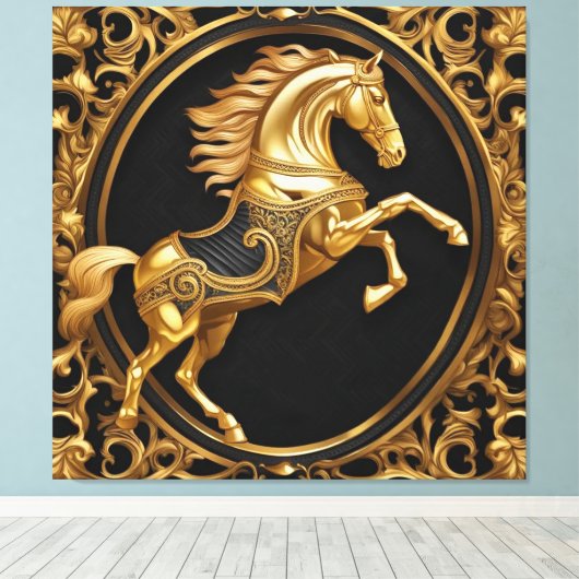 Goud paardengoud en zwart sierlijk lijst canvas afdruk (Insitu (Houten vloer))