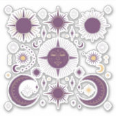 Goud & Paars Boho Hemels Zon & Maan Scrapbook Sticker (Voorkant)