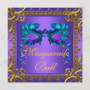 Goud Paars Turquoise Blauwe Masker Maskerade Bal Kaart