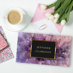 Goud paarse amethist edelsteen geode mineraal. visitekaartje