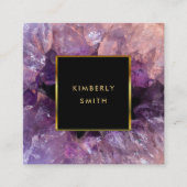 Goud paarse amethyste gemstone geode vierkante visitekaartje (Voorkant)