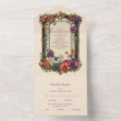 Goud Paarse  Bloemen Bruiloft All In One Uitnodiging (Binnen)