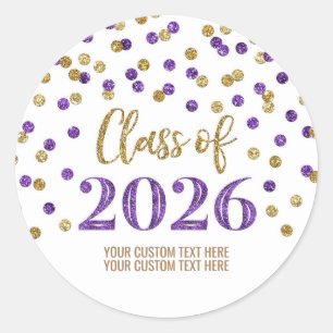 Goud Paarse Confetti Afstuderen 2026 Ronde Sticker