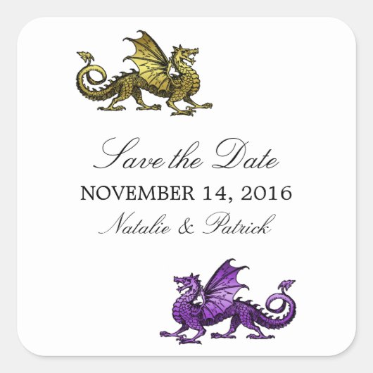 Goud Paarse Draak Save the Date Stickers (Voorkant)