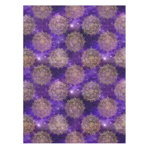 Goud & Paarse Galaxy Dharma Mandala Patroon Tafelkleed