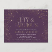 Goud paarse glitter 50 en fabuleus verjaardagsfees briefkaart (Voorkant)