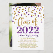 Goud Paarse Glitter Confetti Afstudeerfeest 2022 Kaart (Voorkant / Achterkant)