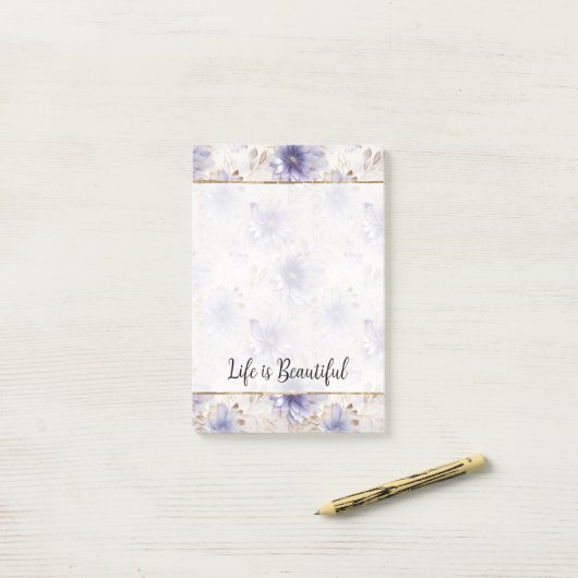 Goud Paarse Parel Witte Bloemen Post-it® Notes (Op bureau)