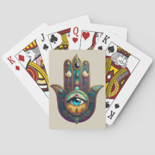 Goud Paarse Teal Hamsa met Turquoise Derde Oog Pokerkaarten