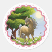 Goud Palomino Pony Verjaardagsfeestje Dank u Ronde Sticker (Voorkant)