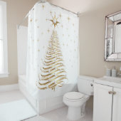 Goud & Parel Kerstboom op Wit Douchegordijn (In situ)