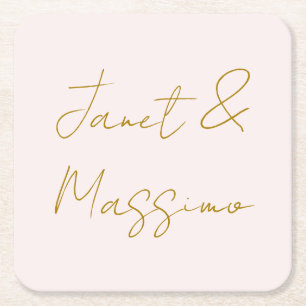 Goud & Pastel Kleur Calligrafie Elegante Gewone Na Vierkante Kartonnen Onderzetter