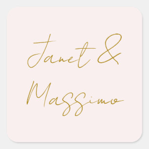 Goud & Pastel Kleur Calligrafie Elegante Gewone Na Vierkante Sticker