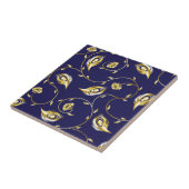 Goud, pauw, bloem, patroon, zwart, chic, elegant, tegeltje (Zijkant)