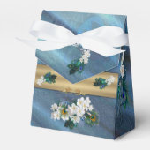 Goud, Peacock Feathers op Emerald Green Silk Bedankdoosjes (Voorkant Zijde)