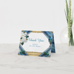 Goud, Peacock Feathers op Emerald Green Silk Bedankkaart