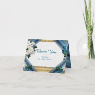 Goud, Peacock Feathers op Emerald Green Silk Bedankkaart