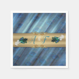 Goud, Peacock Feathers op Emerald Green Silk Servet