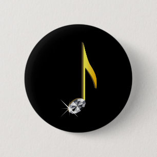 Goud pictogram van een muzieknoot 1/8 ronde button 5,7 cm