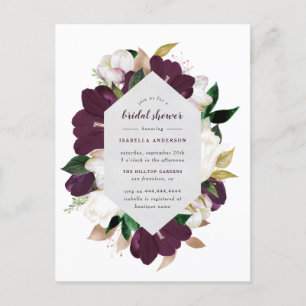 Goud & Plum Paarse Bloemen Vrijgezellenfeest Uitnodiging Briefkaart