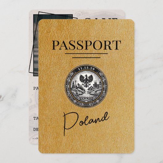 Goud Polen paspoort Bewaar de datum Save The Date (Voorkant / Achterkant)