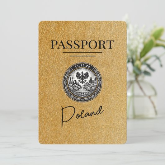 Goud Polen paspoort Bewaar de datum Save The Date (Staand voorkant)