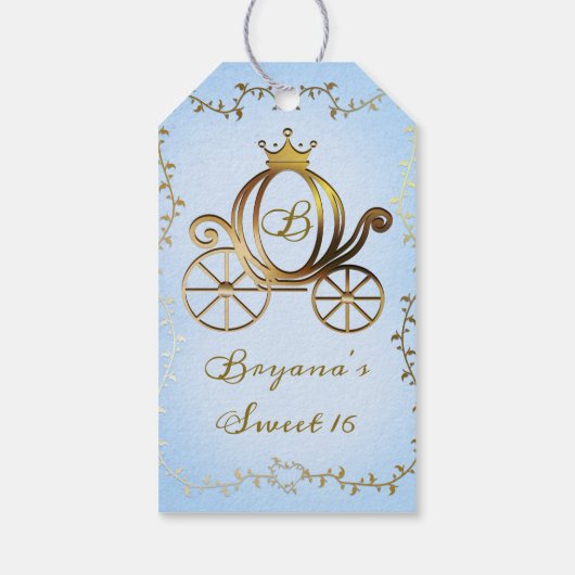 Goud Prinses Carriage Blauw Storybook Royal Cadeaulabel (Achterkant)