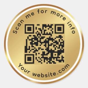 Goud QR Code Scan Me Voor Meer Info Ronde Sticker