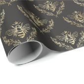 goud Queen Bee op zwart Cadeaupapier (Rol Hoek)