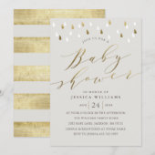 Goud raindrops met script baby shower nodigt grijs kaart (Voorkant / Achterkant)