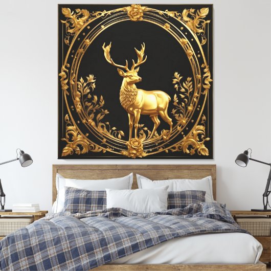 Goud rendiergoud en zwart sierlijk lijst canvas afdruk (Insitu (Slaapkamer))