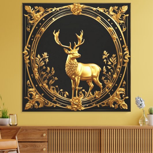 Goud rendiergoud en zwart sierlijk lijst canvas afdruk (Insitu (Woonkamer))