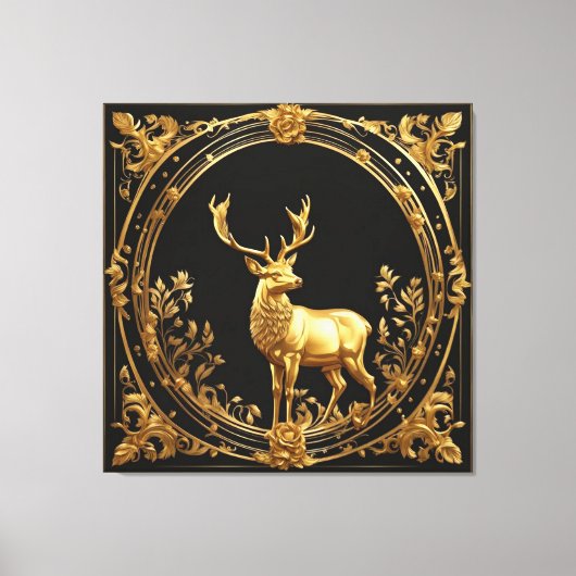 Goud rendiergoud en zwart sierlijk lijst canvas afdruk (Voorkant)
