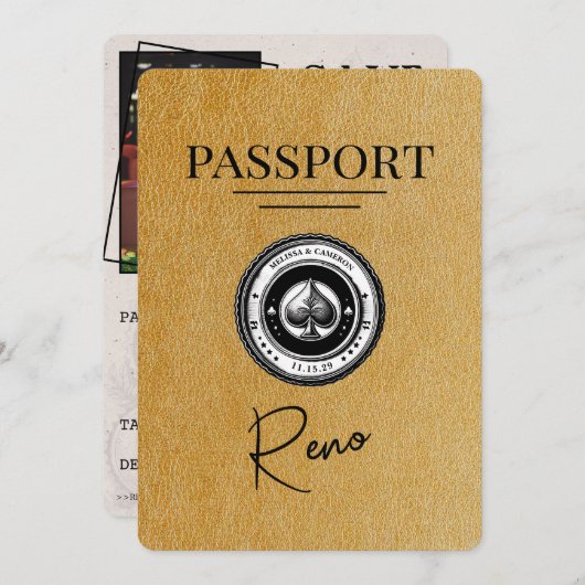 Goud Reno Paspoort Bewaar de datum Save The Date (Voorkant / Achterkant)