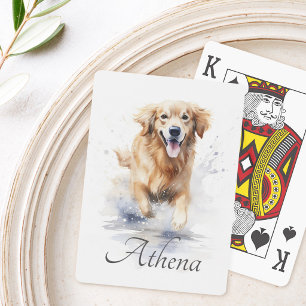 Goud retriever aquarel aangepaste naam tekst pokerkaarten
