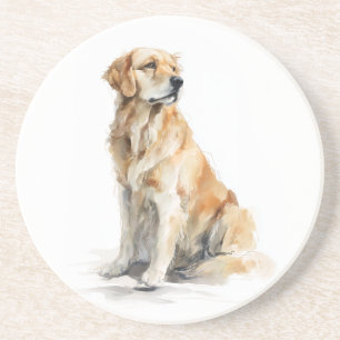 Goud Retriever Aquarel Kunst Zandsteen Onderzetter