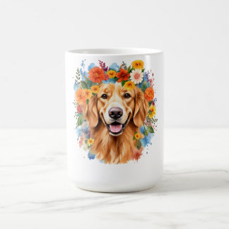 Goud Retriever Bloemen Kroon Waterverf Koffiemok