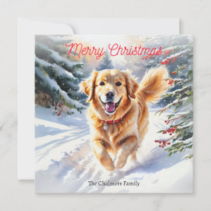 Goud Retriever Hond Goldie In Sneeuw Kerstmis Feestdagenkaart