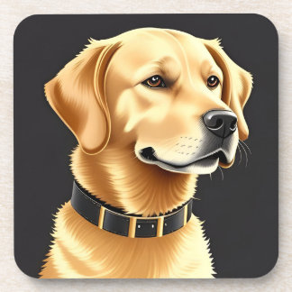 Goud Retriever Hond met een Leren Halsband Bier Onderzetter