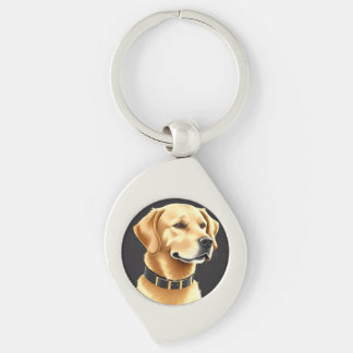 Goud Retriever Hond met een Leren Halsband Sleutelhanger